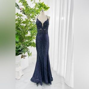 Navy size L(8) sleeveless super slim fishtail evening dress